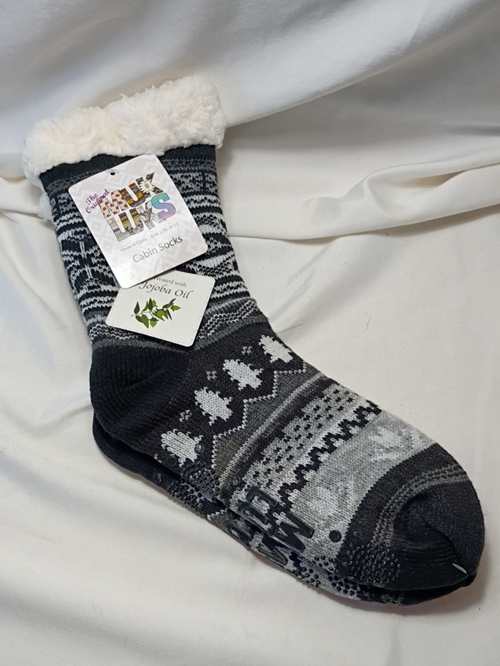 NWT MUK LUKS JOJOBA INFUSED FAUX SHEARLING LINING CABIN SOCKS-BLACK WINTER L/XL